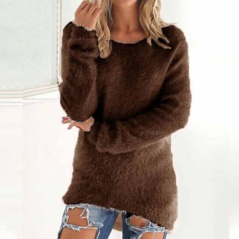 Solid Color Long Sleeve Round Neck Plush Top