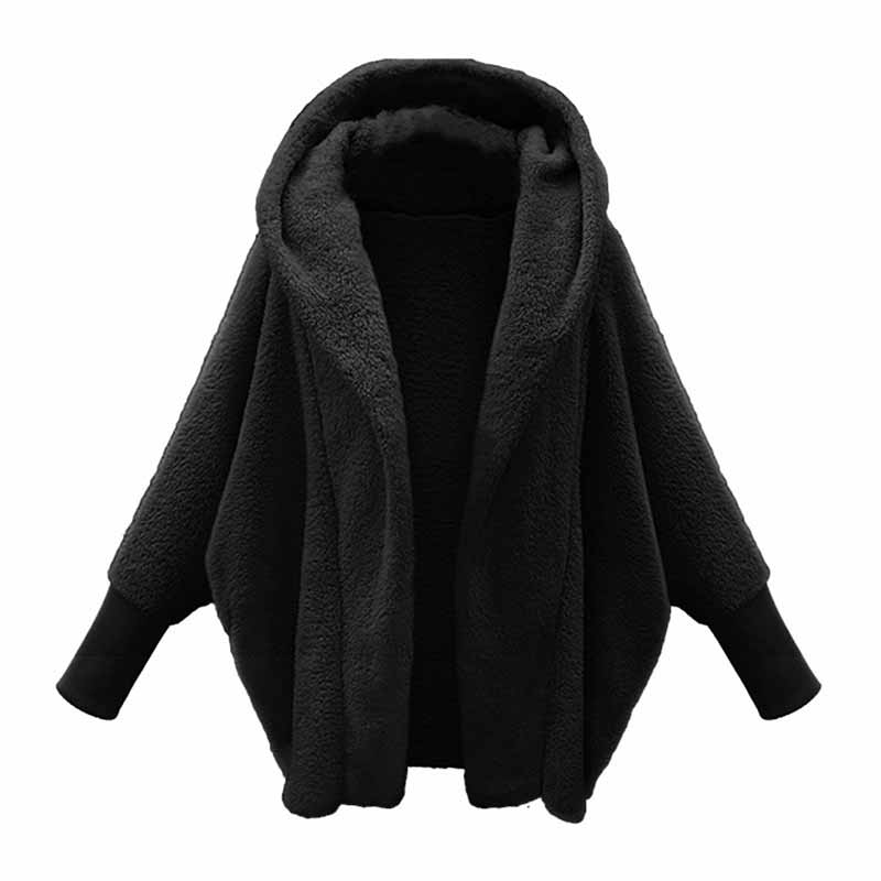 Solid Color Plush Hooded Pockets Autumn Winter Cardigan Coat