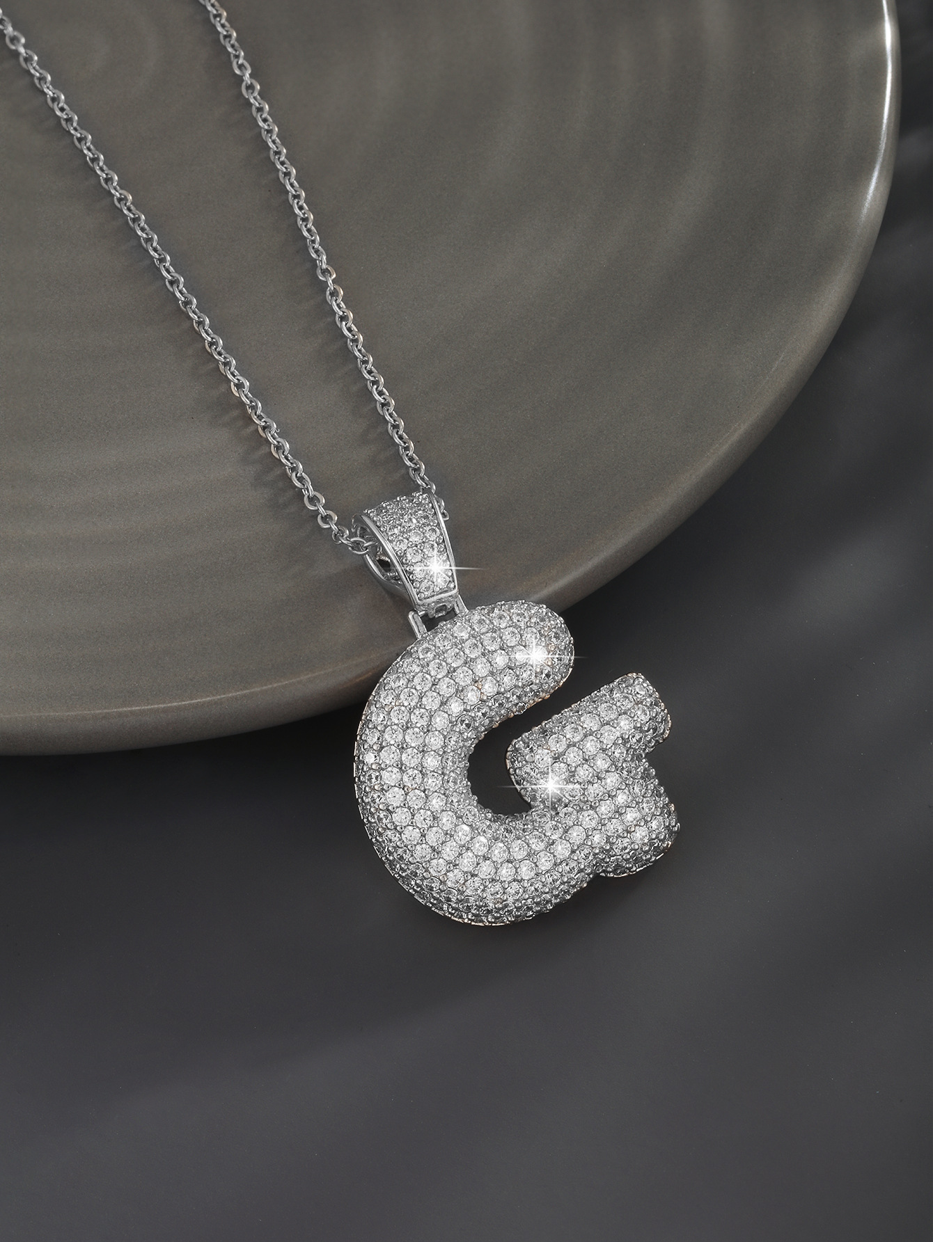 Stylish 26 Letters Necklace Pendant Alloy Zircon Necklace Friend Gift