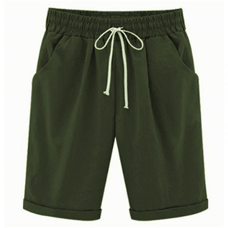 Casual Solid Color Pockets Drawstring Elastic Waist Mid-length Pants