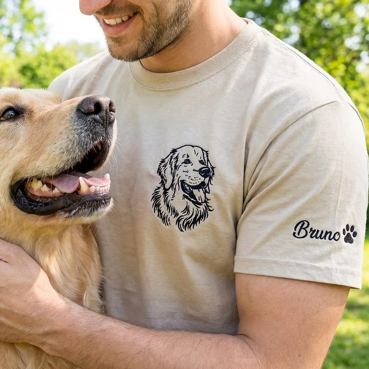 Custom Pet Face Sketch Embroidery T-shirt Furry Baby Special Gift