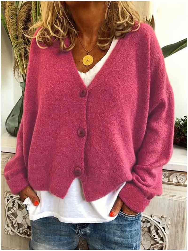 Solid Color Thick Autumn Winter Loose Knitted Cardigan Sweater Coat