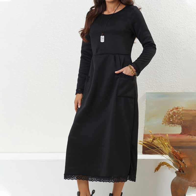 Thickened Fleece Autumn Winter Warm Loose Pockets Dress