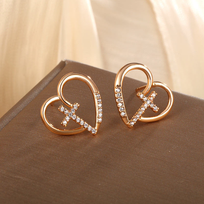 Trendy Hollow Heart Cross Earrings Punk Style Party Jewelry Gifts