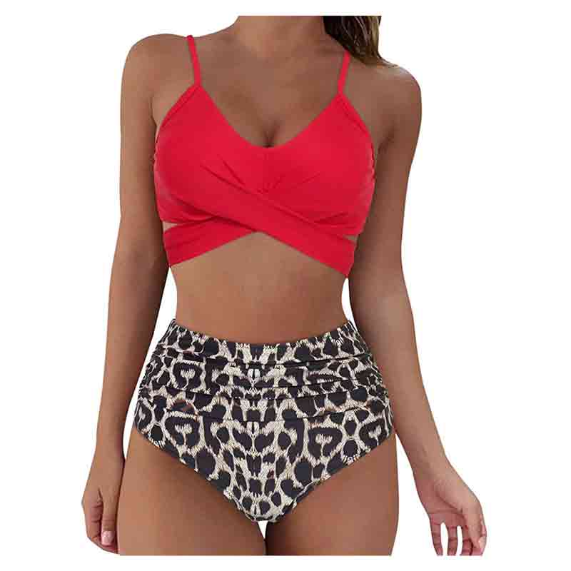 V-neck Crossover Printed Two Piece Bikini Swimsuit