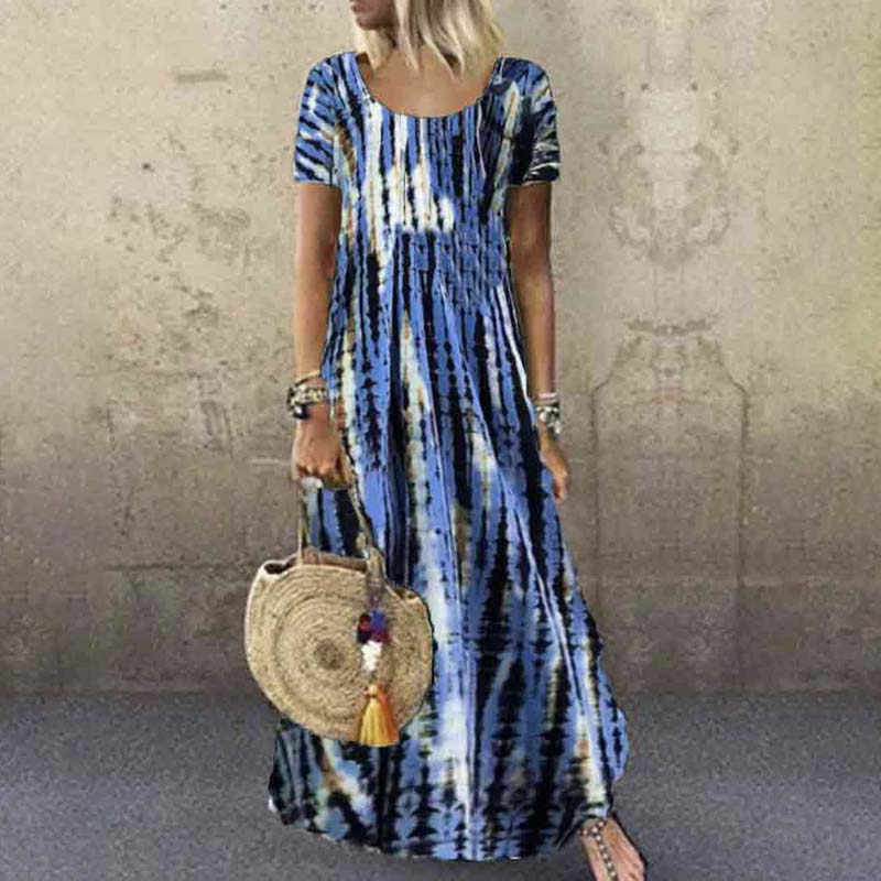 Tie-dye Printed Loose Casual A-line Maxi Dress