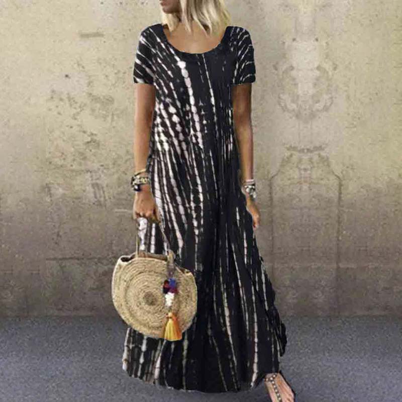 Tie-dye Printed Loose Casual A-line Maxi Dress