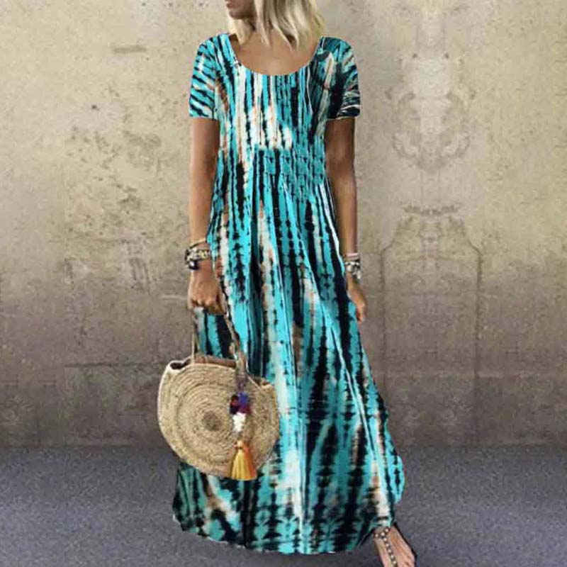 Tie-dye Printed Loose Casual A-line Maxi Dress