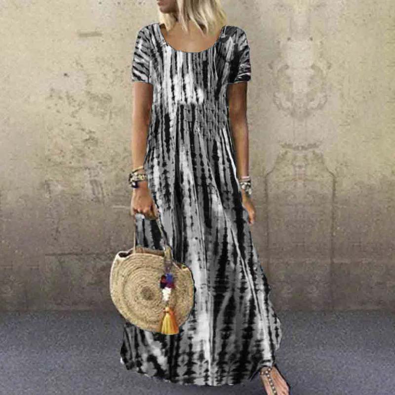 Tie-dye Printed Loose Casual A-line Maxi Dress