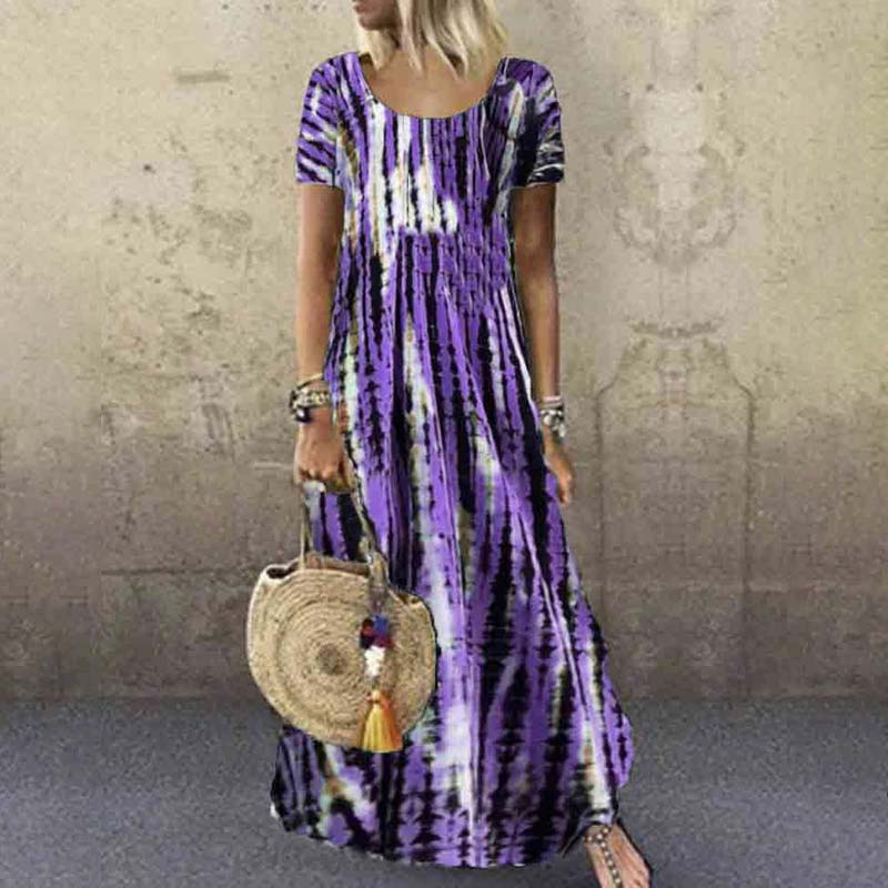 Tie-dye Printed Loose Casual A-line Maxi Dress