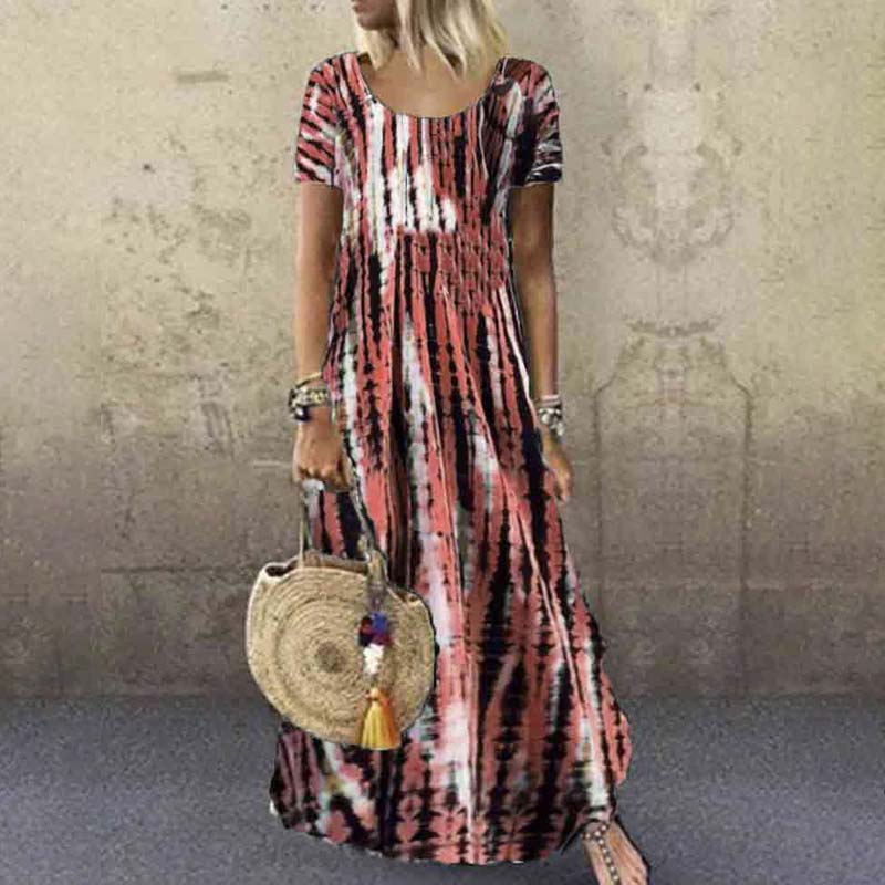 Tie-dye Printed Loose Casual A-line Maxi Dress