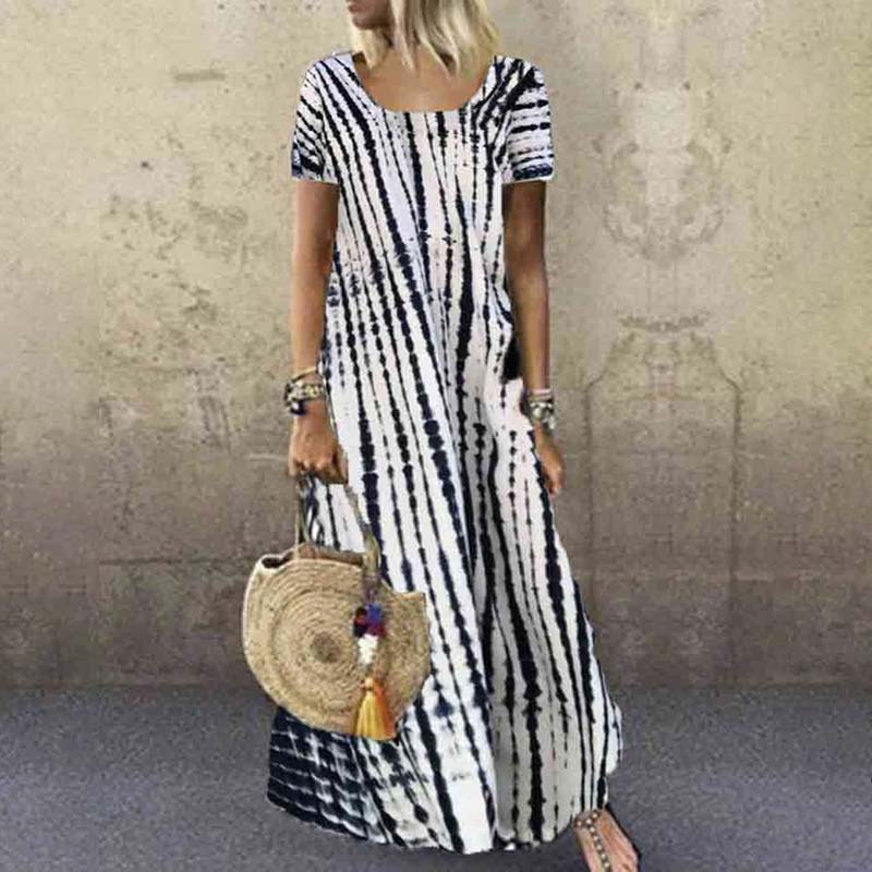 Tie-dye Printed Loose Casual A-line Maxi Dress