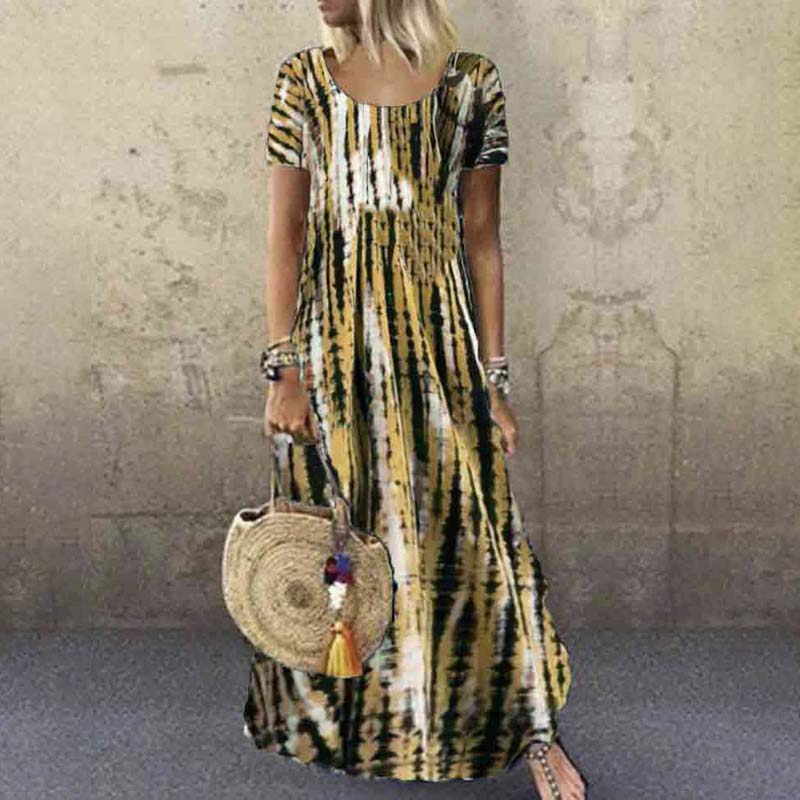 Tie-dye Printed Loose Casual A-line Maxi Dress