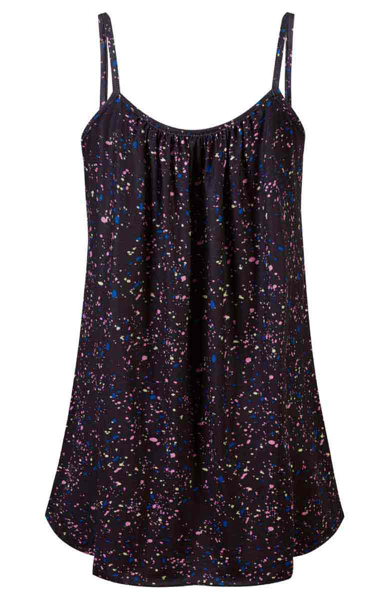 Printed Pleated Spaghetti Strap Sleeveless Round Neck Top