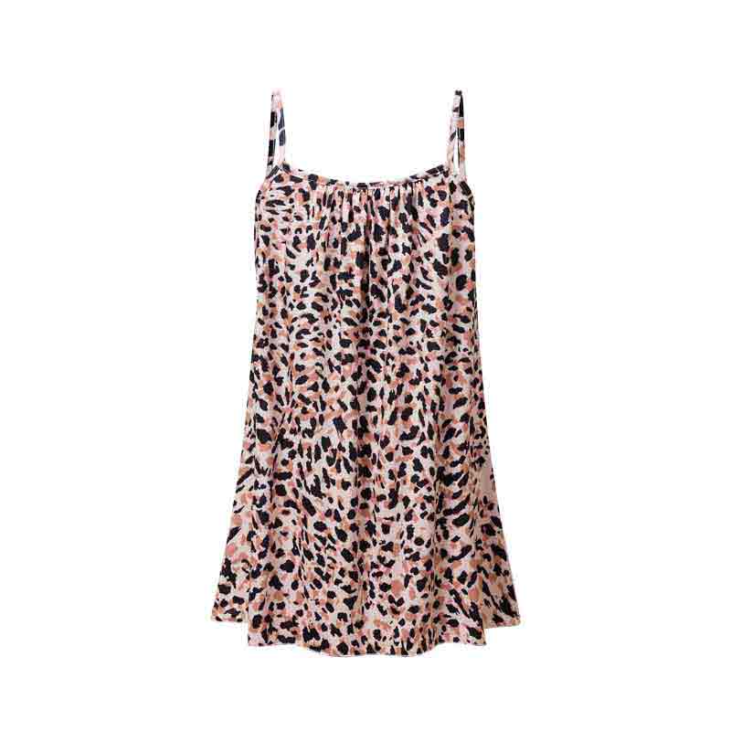 Printed Pleated Spaghetti Strap Sleeveless Round Neck Top