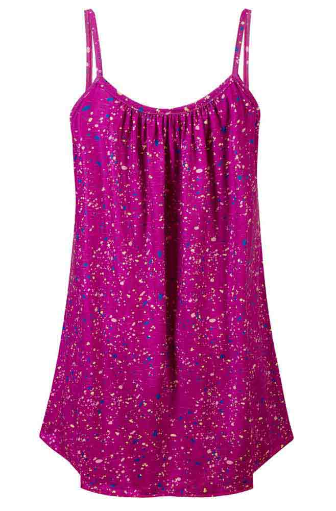 Printed Pleated Spaghetti Strap Sleeveless Round Neck Top