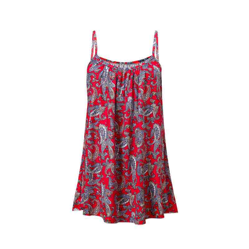 Printed Pleated Spaghetti Strap Sleeveless Round Neck Top