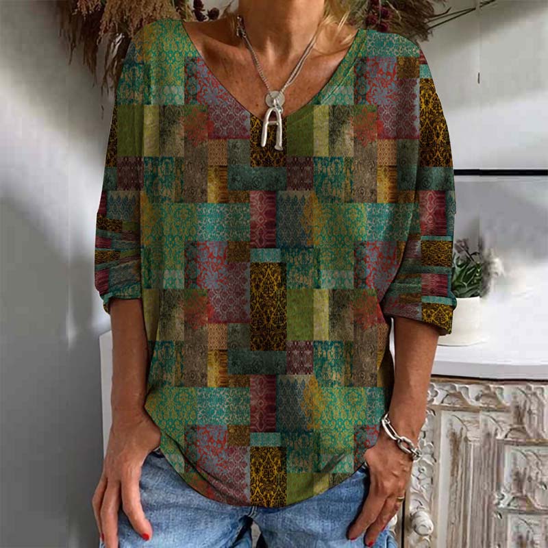 Casual Vintage Ethnic Printed Half Sleeve Loose Shirt