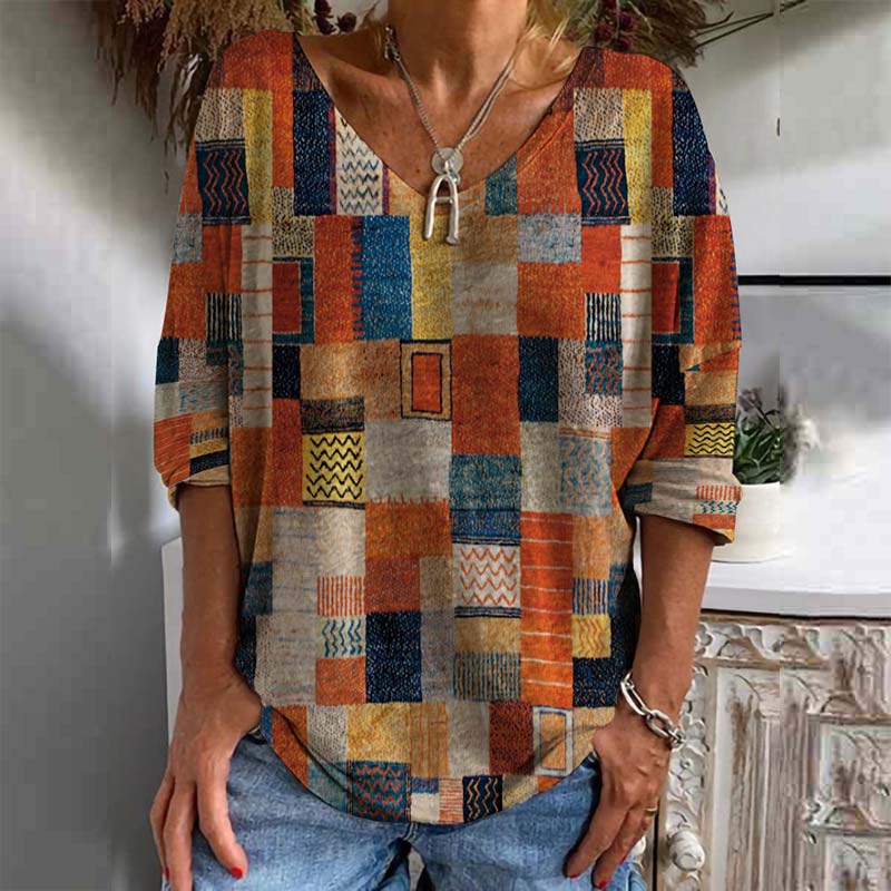 Casual Vintage Ethnic Printed Half Sleeve Loose Shirt
