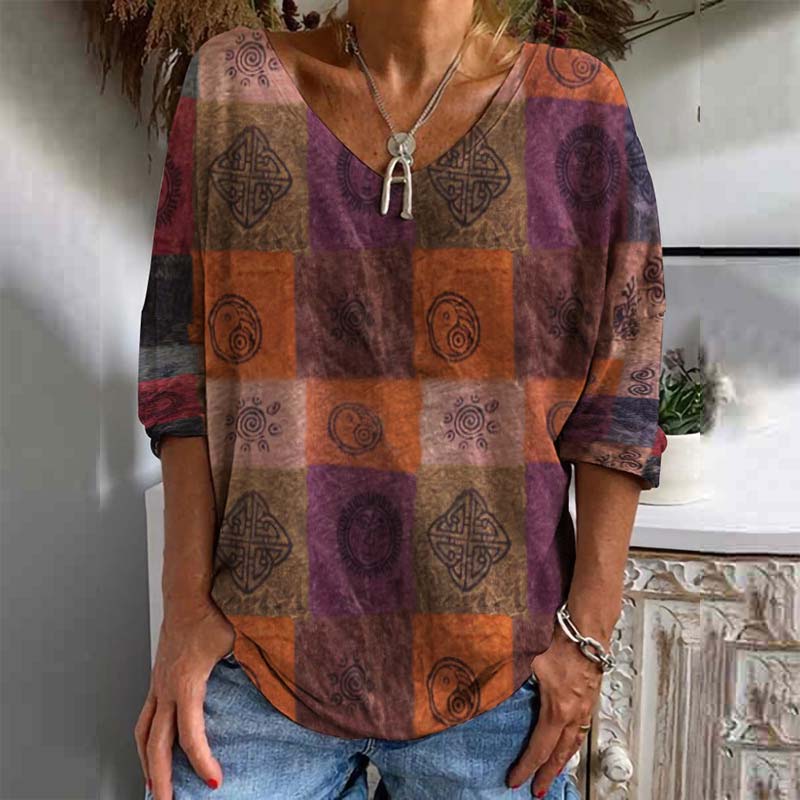 Casual Vintage Ethnic Printed Half Sleeve Loose Shirt
