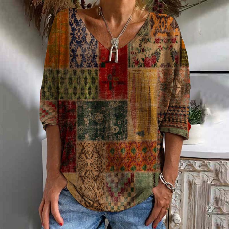 Casual Vintage Ethnic Printed Half Sleeve Loose Shirt