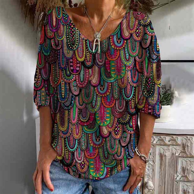Vintage Floral Printed Half Sleeve Casual Loose Shirt