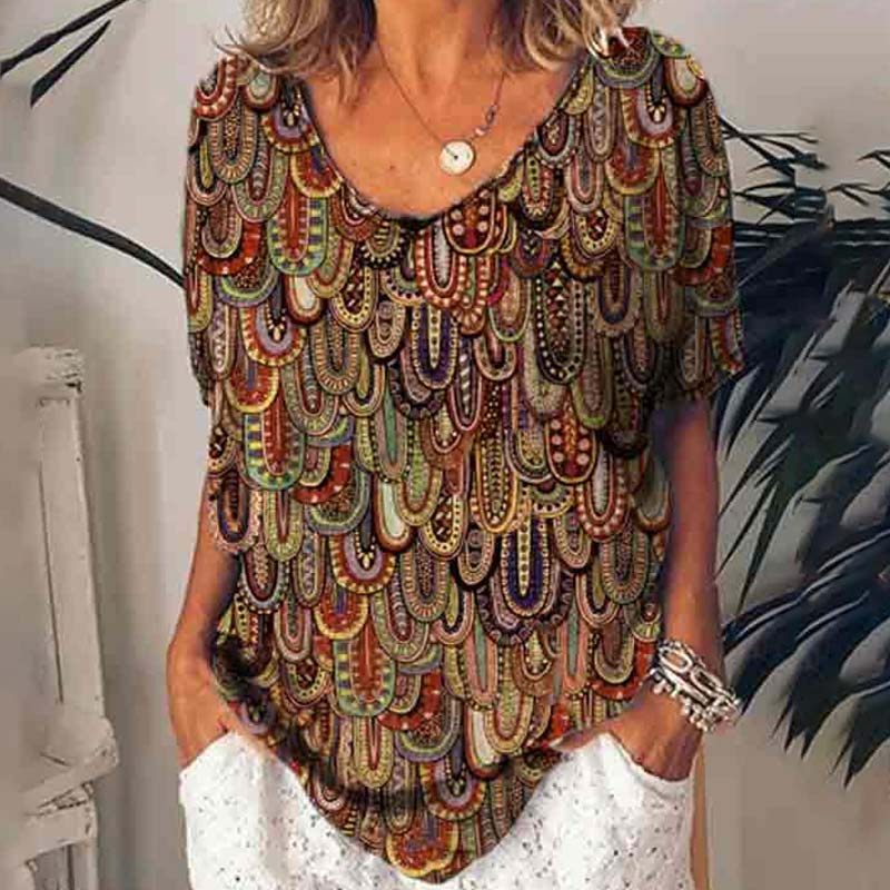 Vintage Floral Printed Half Sleeve Casual Loose Shirt