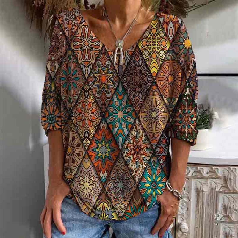 Vintage Floral Printed Half Sleeve Casual Loose Shirt