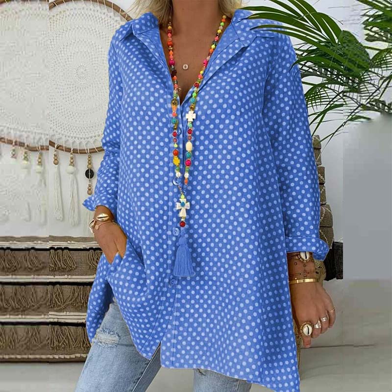 Fashion Polka Dot Printed Single-breasted Long Sleeve Casual Shirt