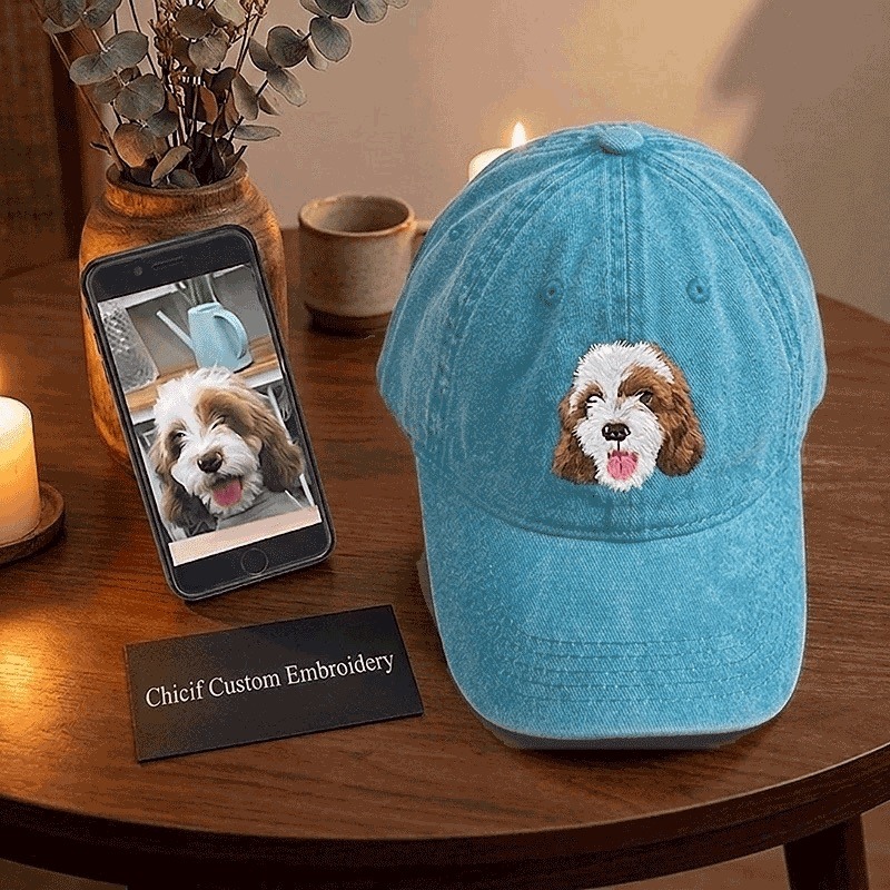 Custom Embroidered Pet Face Baseball Cap Cute Furry Kid Keepsake