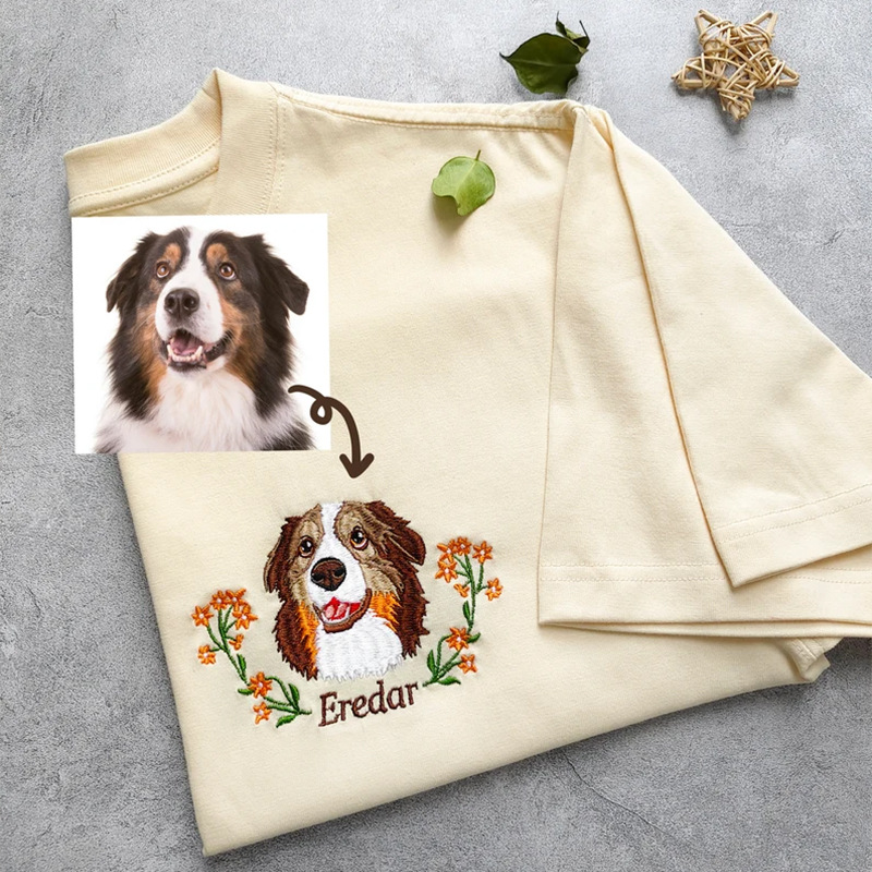 Custom Pet Wreath Embroidery T-shirt Cute Furry Baby Keepsake Gift