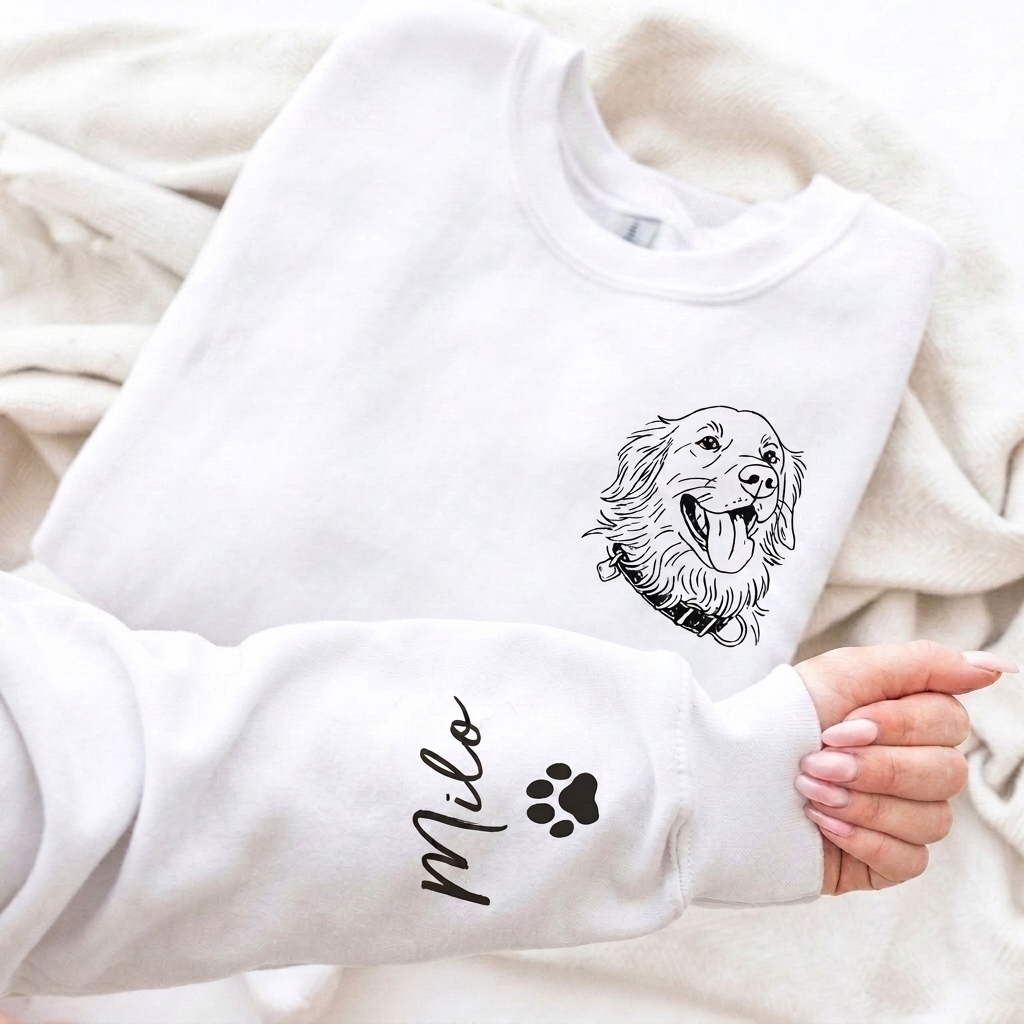 Custom Pet Face Sketch Embroidery Sweatshirt Furry Baby Special Gift