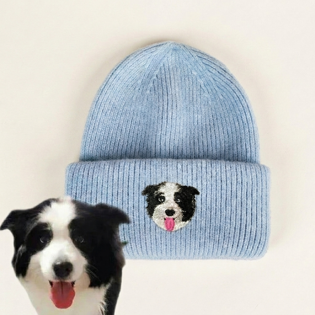Custom Embroidered Pet Face Hat Furry Baby Wide Brim Knitted Hat Gift