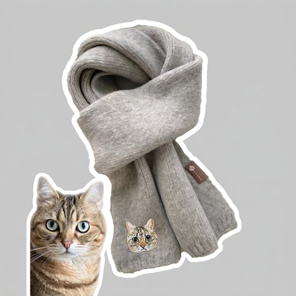 Custom Pet Portrait Embroidery Scarf Furry Baby Winter Warm Scarf