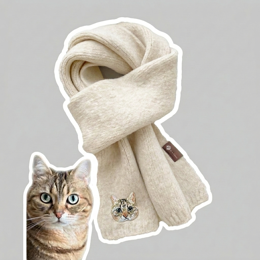 Custom Pet Portrait Embroidery Scarf Furry Baby Winter Warm Scarf