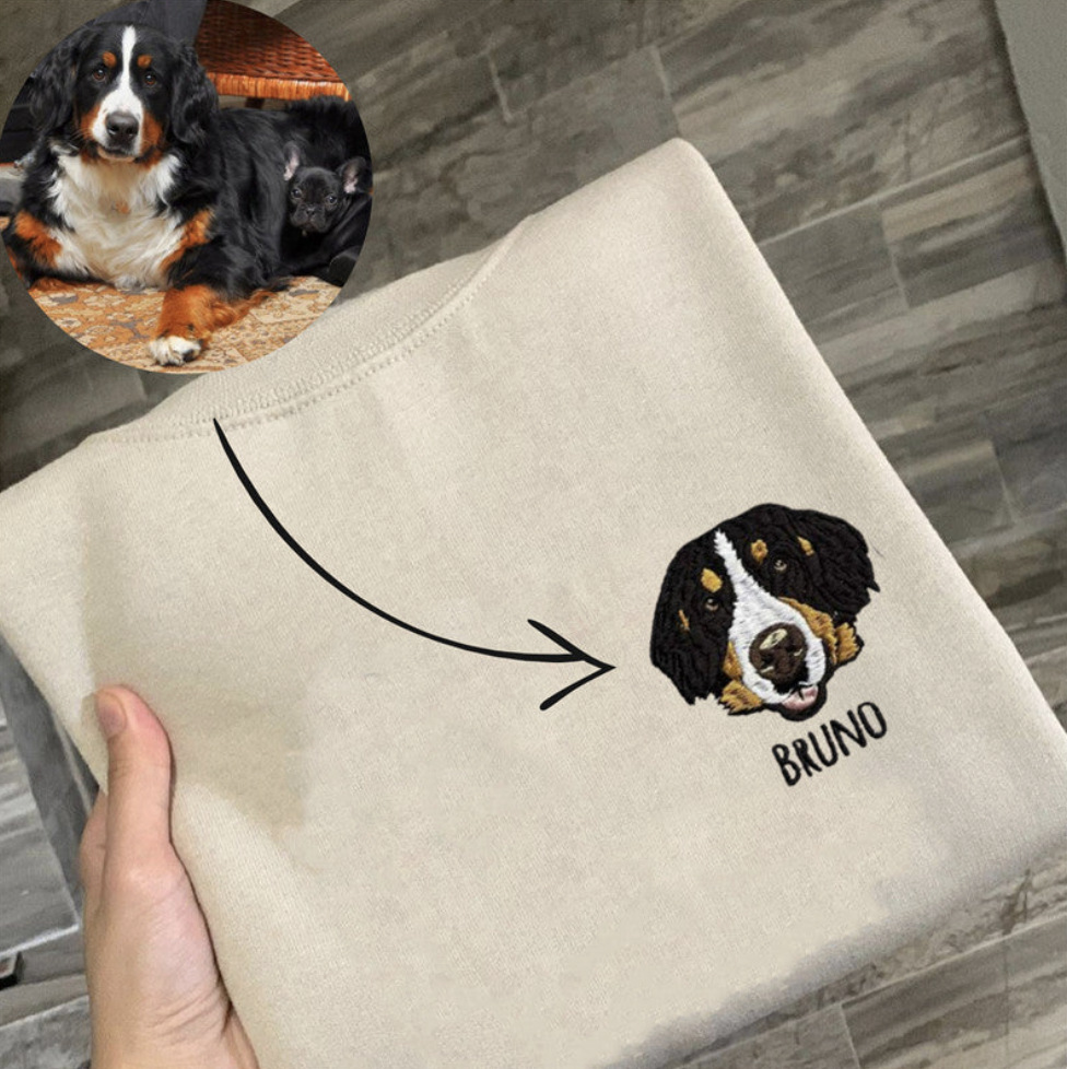 Custom Pet Face Embroidered T-shirt Furry Baby Keepsake Gift