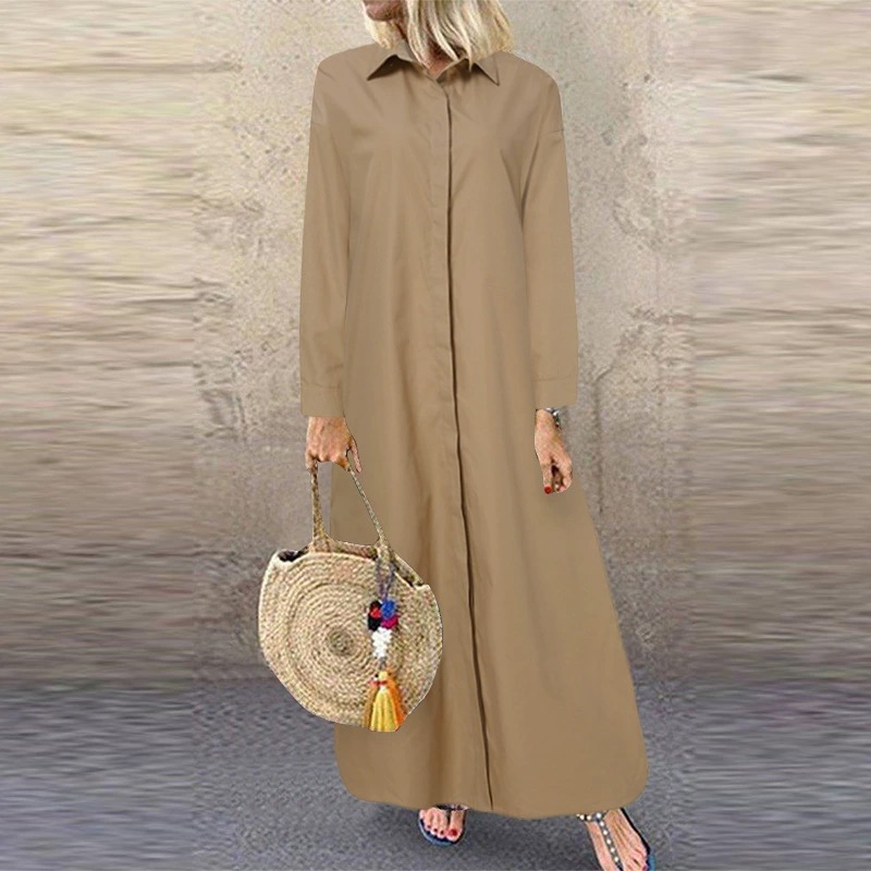 Elegant Long Sleeve Lapel Shirt Dress Single Breasted Cardigan Dress