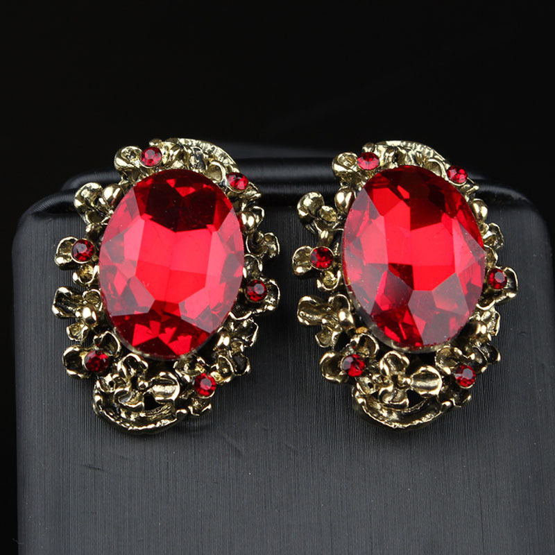 Vintage Emerald Crystal Gemstone Earrings Fashion Big Earrings