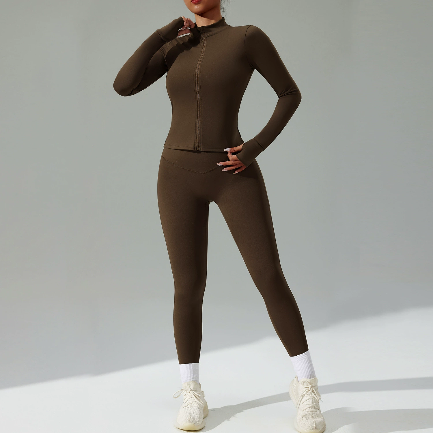 Casual Yoga Suit Sportswear Cardigan Leggings Two-Piece Set