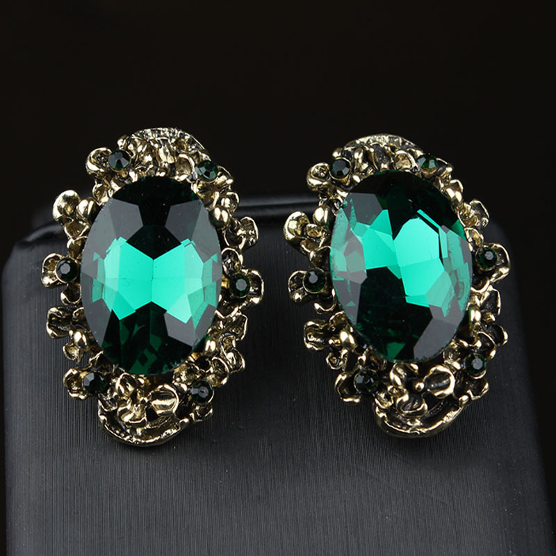 Vintage Emerald Crystal Gemstone Earrings Fashion Big Earrings