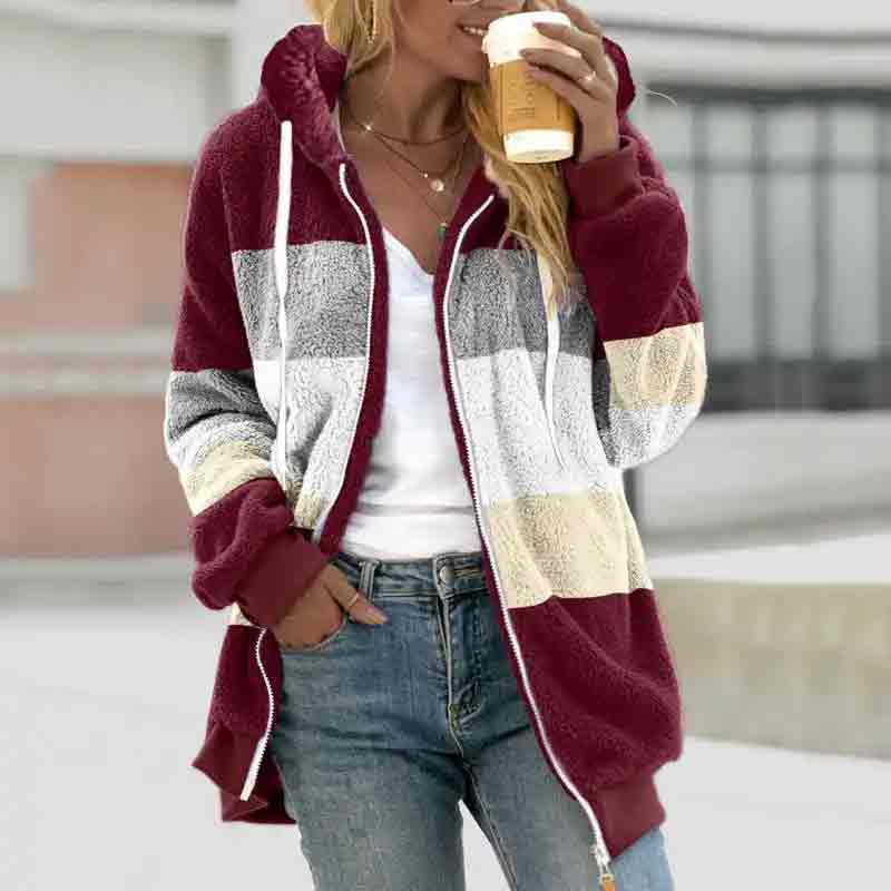 Loose Hooded Color Blocking Reversible Velvet Coat