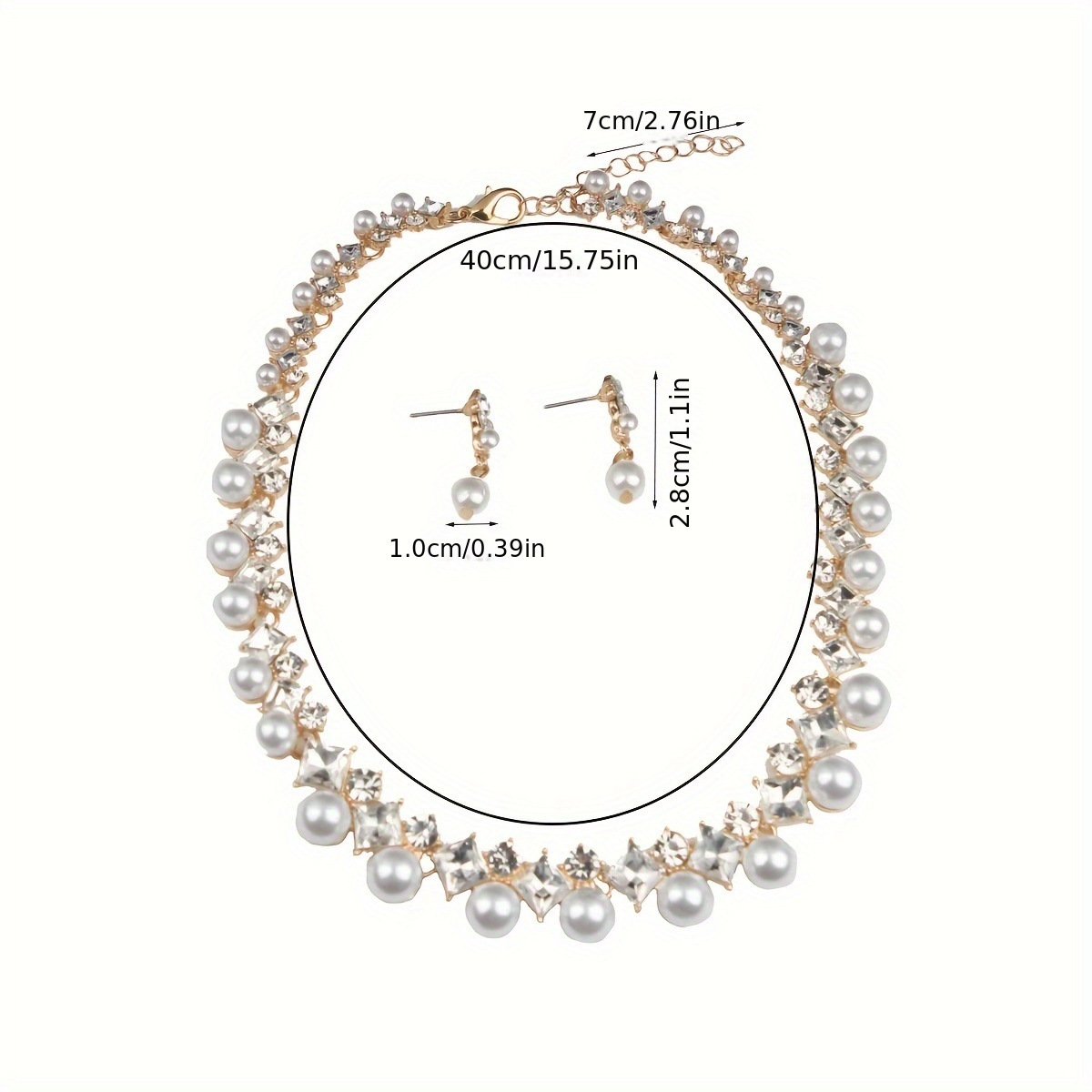 Pearl Rhinestone Necklace And Earrings Set Dress Bridal Accessories
