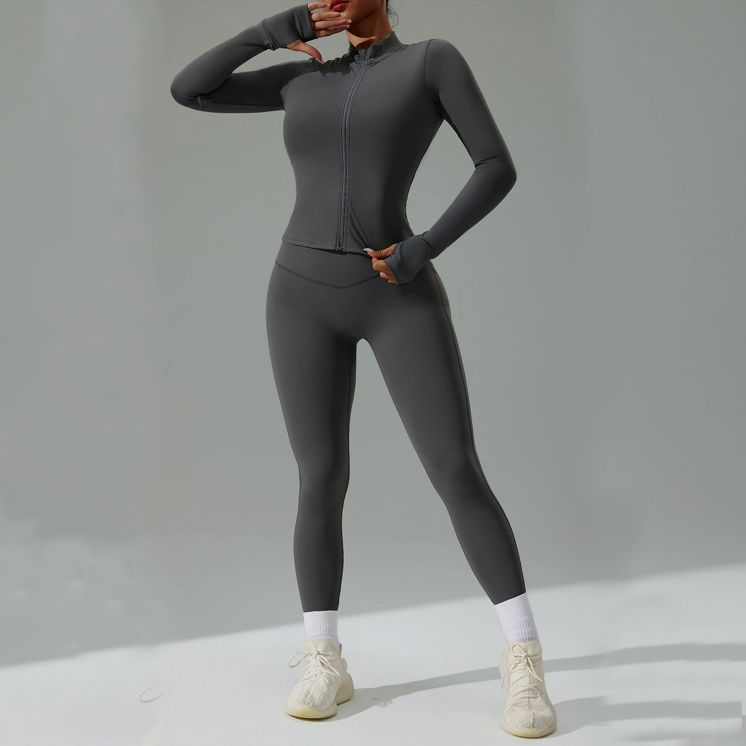 Casual Yoga Suit Sportswear Cardigan Leggings Two-Piece Set