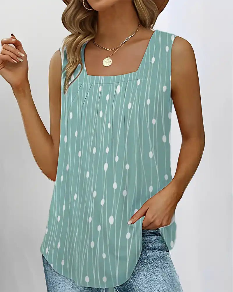 Polka Dot Sleeveless Square Neck Loose Vest