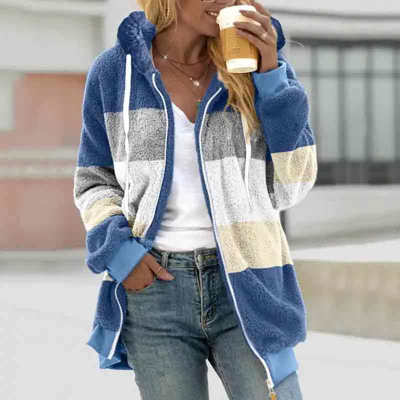 Loose Hooded Color Blocking Reversible Velvet Coat