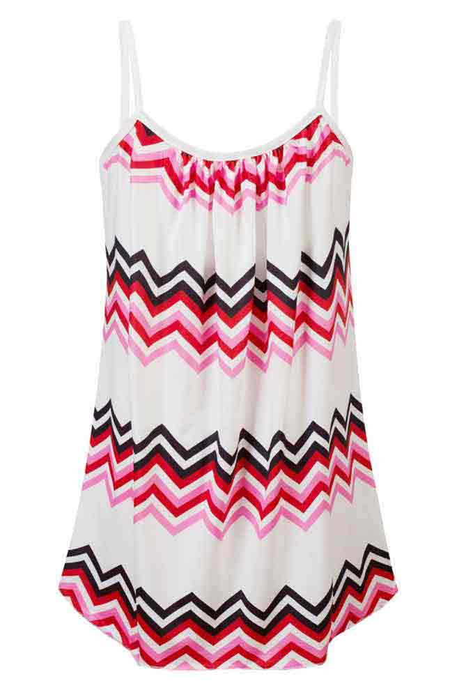 Printed Pleated Spaghetti Strap Sleeveless Round Neck Top