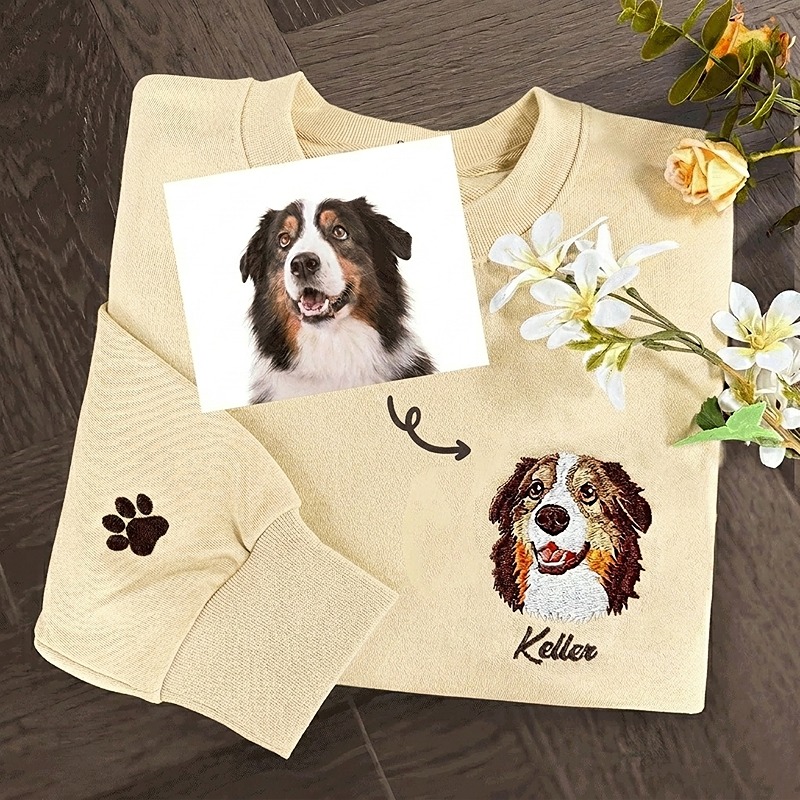 Custom Pet Face Embroidered Sweatshirt Furry Baby Keepsake Gift