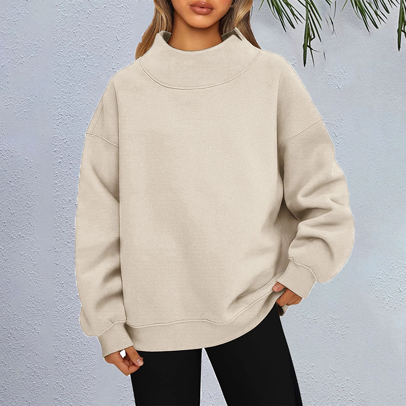Casual Solid Color High Collar Pullover Loose Autumn Winter Sweatshirt
