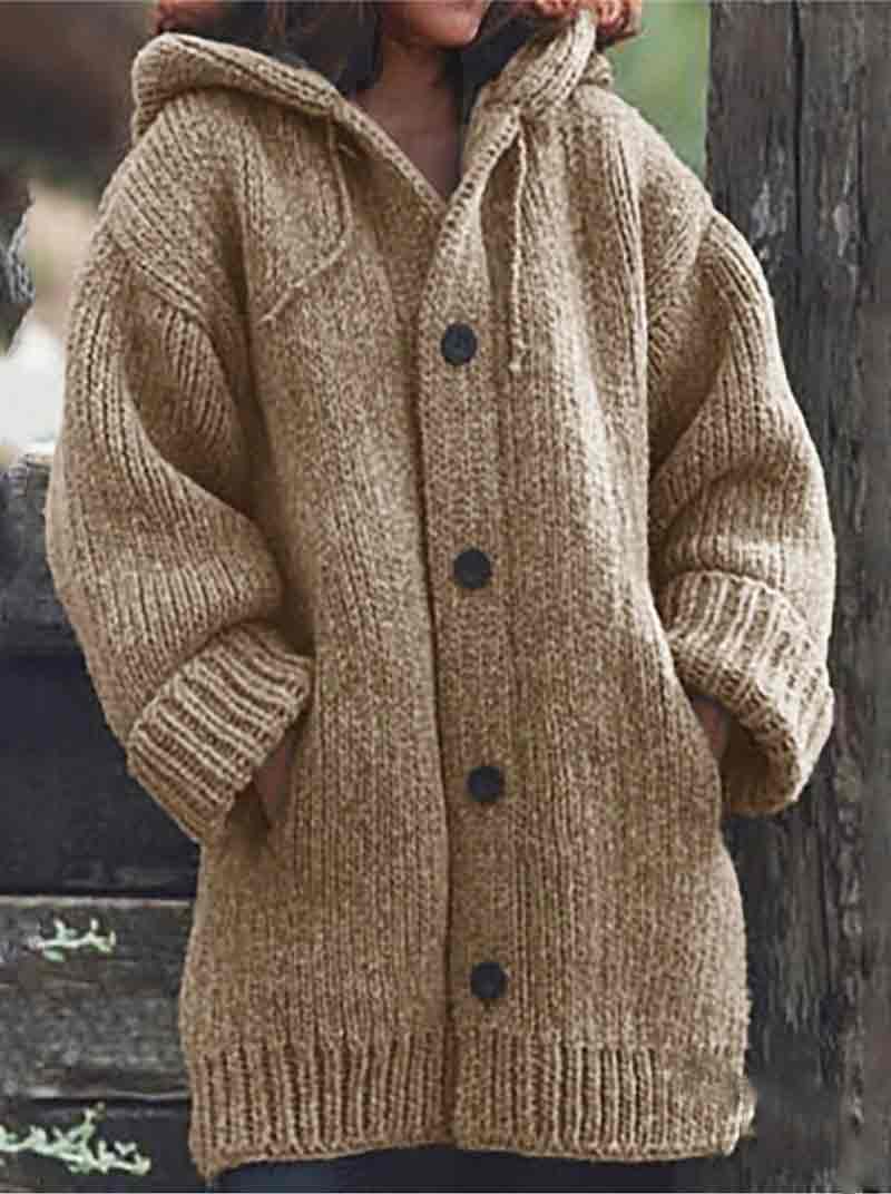 Solid Color Winter Thicken Knitted Pockets Cardigan Hoodie Sweater Coat