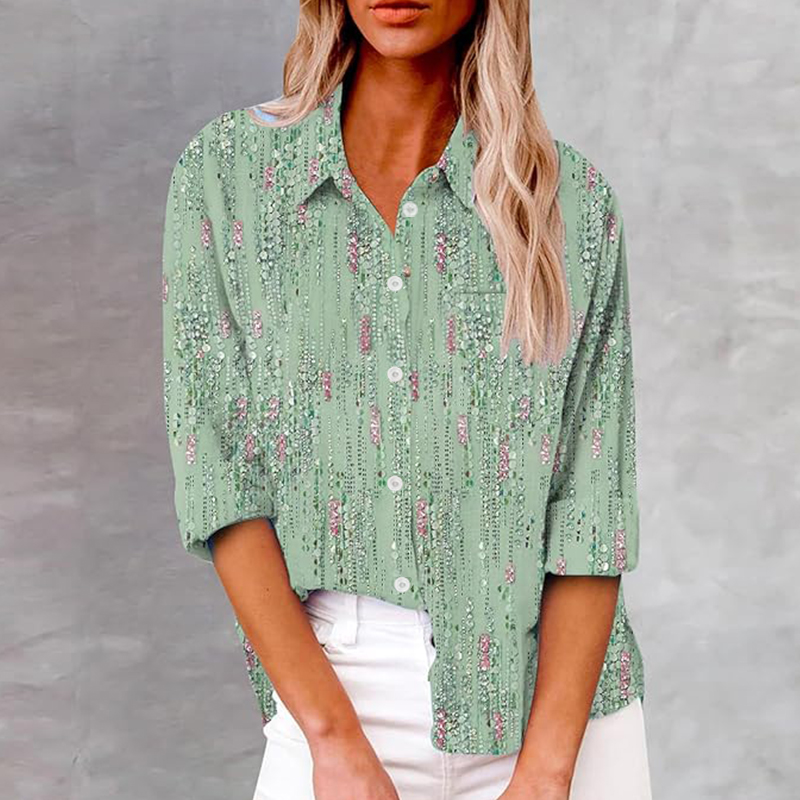 Fashion Floral Printed Single-breasted Long Sleeve Loose Shirt